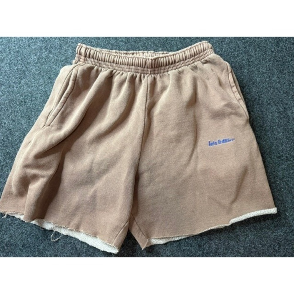 Iets Frans Tan Brown Fleece Sweat Shorts Raw Hem Small Loungewear Athleisure